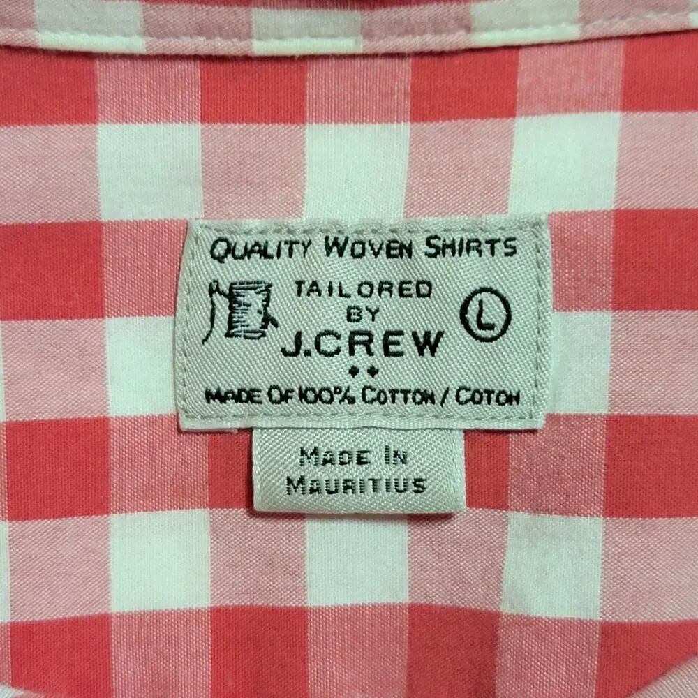 J.Crew Red White Check Cotton Button Front Long Sleeve Shirt L Preppy Casual